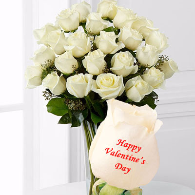 "Talking Roses (Print on Rose) (25 White Roses) - Happy Valentines Day - Click here to View more details about this Product
